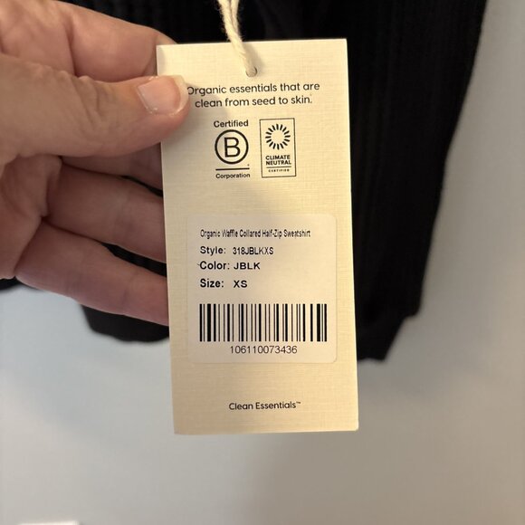 Mate the Label Medium Organic Waffle Collared Half Zip Black Medium - FLAW - Picture 6 of 8